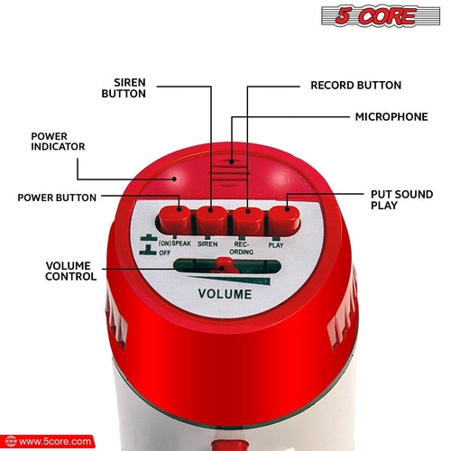 5Core Megáfono Altavoz Mini Bocina de Toro 30W Megáfono de Cuerno de Toro para Niños Megafono 800